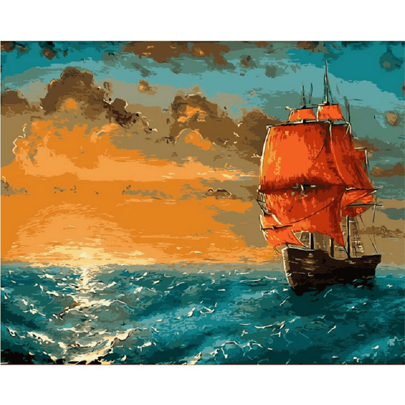 Paint by Numbers, DIY Oil Painting Kit for Adults & Kids 16 x 12 Sunset  Sail