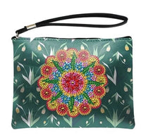 Small Leather Clutch Bag With Wristlet - Flower Garden Diamond Art Design