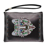 Small Leather Clutch Bag With Wristlet - White Wolf Diamond Art Design