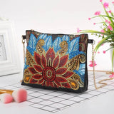 Small Leather Crossbody Bag With Chain - Red Lotus Diamond Art Design