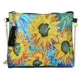 Small Leather Crossbody Bag With Chain - Sunflower Diamond Art Design