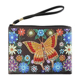 Small Leather Clutch Bag With Wristlet - Golden Red Butterfly Diamond Art Design
