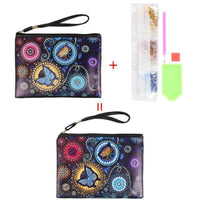 Small Leather Clutch Bag With Wristlet - Butterfly Delight Diamond Art Design
