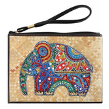 Small Leather Clutch Bag With Wristlet - Indian Elephant Diamond Art Design