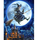 Flying Witch on Broomstick Diamond Art