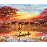 Elephant Herd at Sunset