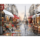 Parisian Street With Cafes Near Eiffel Tower