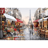 Romantic Stroll Through Parisian Street Near Eiffel Tower - Diamond Art Kit