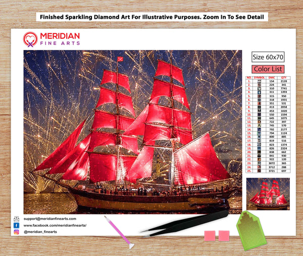 Ship with Red Sails - Diamond Art Kit