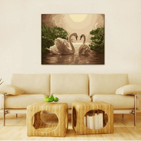 Swan Lovers on Moonlit Lake in Living Room