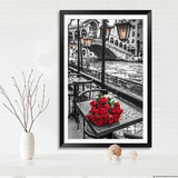 Red rose by the canal in a frame